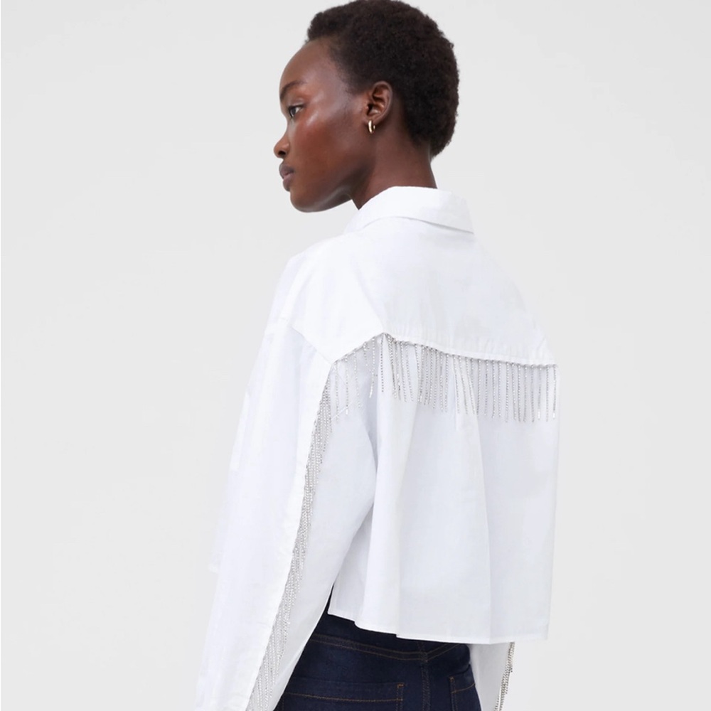 FRENCH CONNECTION Alyssia Crystal Trim Shirt NWT